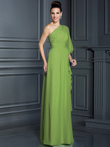 Charming One Shoulder 3/4 Sleeves Long Chiffon Bridesmaid Dresses-Ballbella