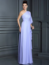 Charming One Shoulder 3/4 Sleeves Long Chiffon Bridesmaid Dresses-Ballbella