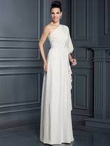 Charming One Shoulder 3/4 Sleeves Long Chiffon Bridesmaid Dresses-Ballbella