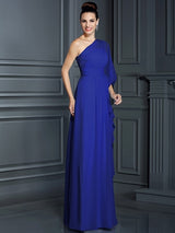 Charming One Shoulder 3/4 Sleeves Long Chiffon Bridesmaid Dresses-Ballbella
