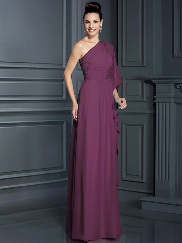 Charming One Shoulder 3/4 Sleeves Long Chiffon Bridesmaid Dresses Charming One Shoulder 3/4 Sleeves Long Chiffon Bridesmaid Dresses