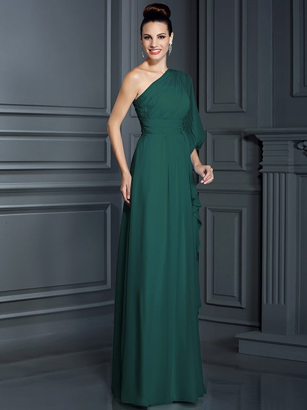 Charming One Shoulder 3/4 Sleeves Long Chiffon Bridesmaid Dresses Charming One Shoulder 3/4 Sleeves Long Chiffon Bridesmaid Dresses