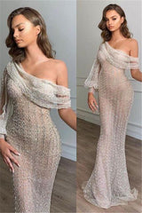 Charming One Shoulder Chic Slim Floor Length Prom Party Gowns-Ballbella
