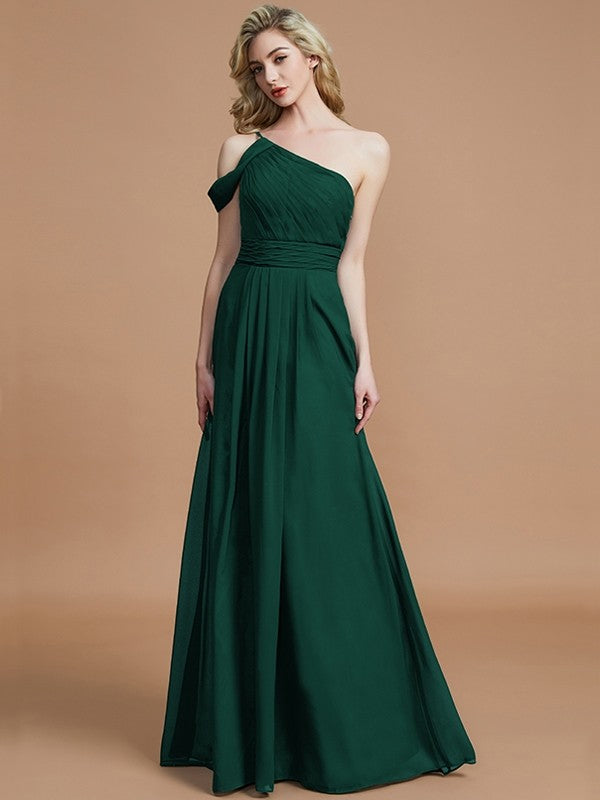 Charming One Shoulder Chiffon Sleeveless Bridesmaid Dresses-Ballbella