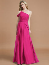 Charming One Shoulder Chiffon Sleeveless Bridesmaid Dresses-Ballbella