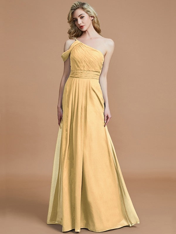 Charming One Shoulder Chiffon Sleeveless Bridesmaid Dresses-Ballbella