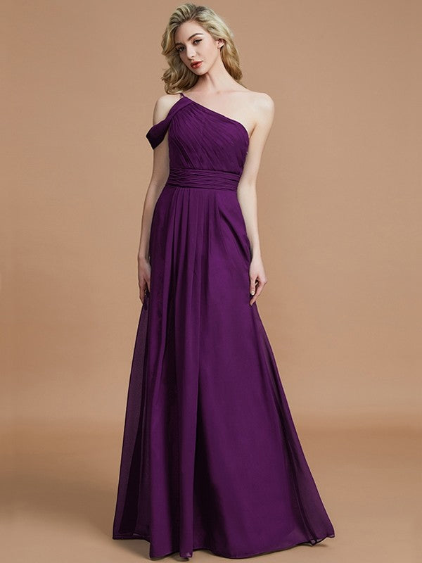 Charming One Shoulder Chiffon Sleeveless Bridesmaid Dresses-Ballbella