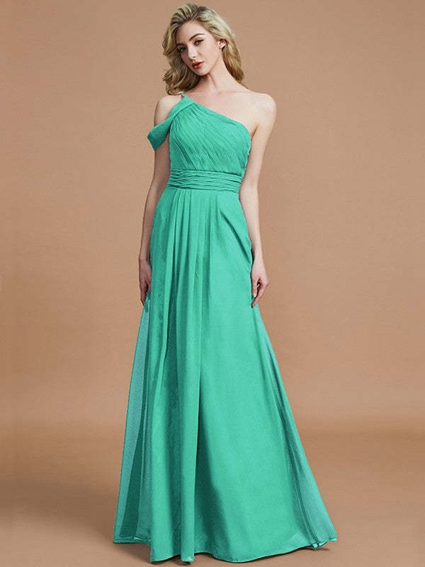Charming One Shoulder Chiffon Sleeveless Bridesmaid Dresses-Ballbella
