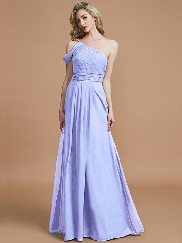 Charming One Shoulder Chiffon Sleeveless Bridesmaid Dresses-Ballbella