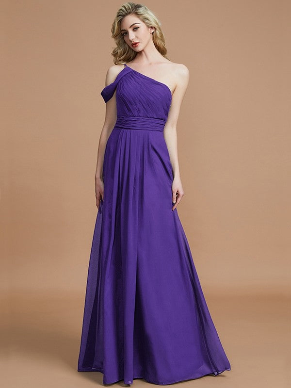 Charming One Shoulder Chiffon Sleeveless Bridesmaid Dresses-Ballbella