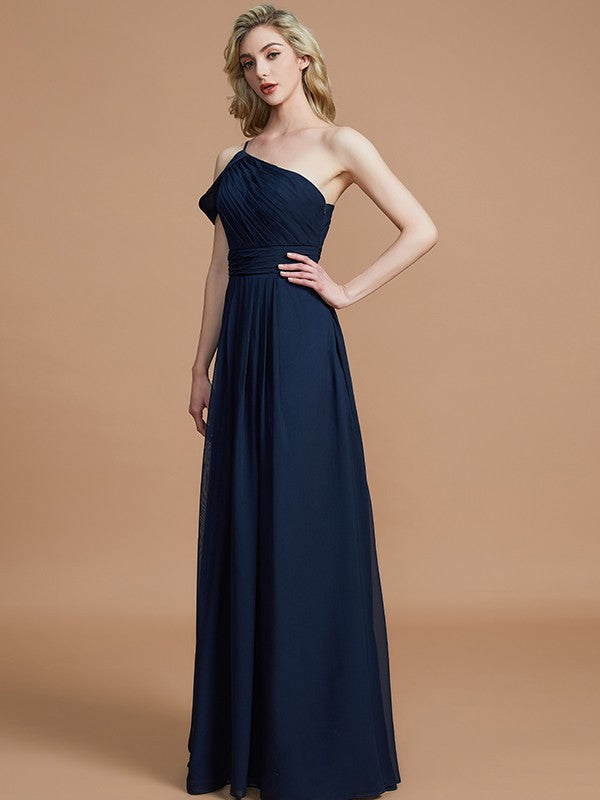 Charming One Shoulder Chiffon Sleeveless Bridesmaid Dresses-Ballbella