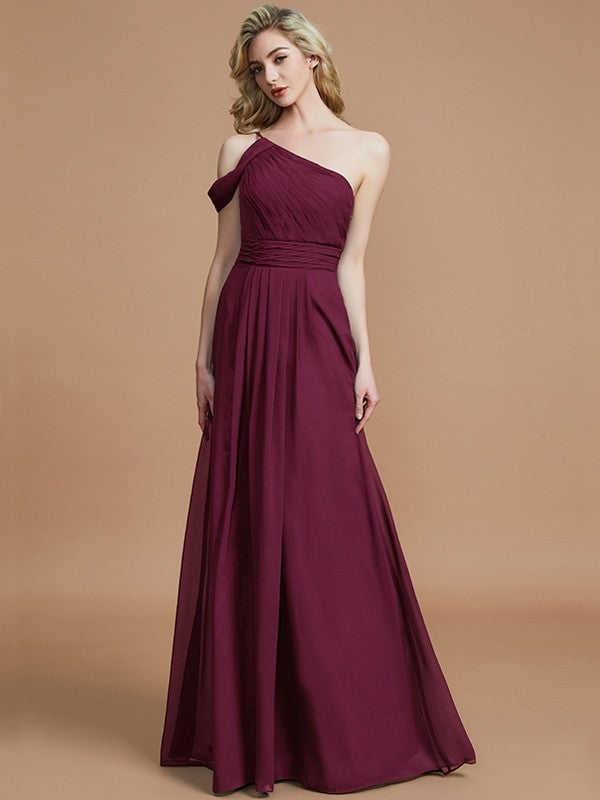 Charming One Shoulder Chiffon Sleeveless Bridesmaid Dresses-Ballbella