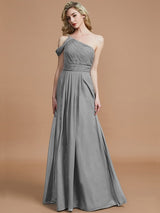A-Line Charming One Shoulder Chiffon Sleeveless Bridesmaid Dresses