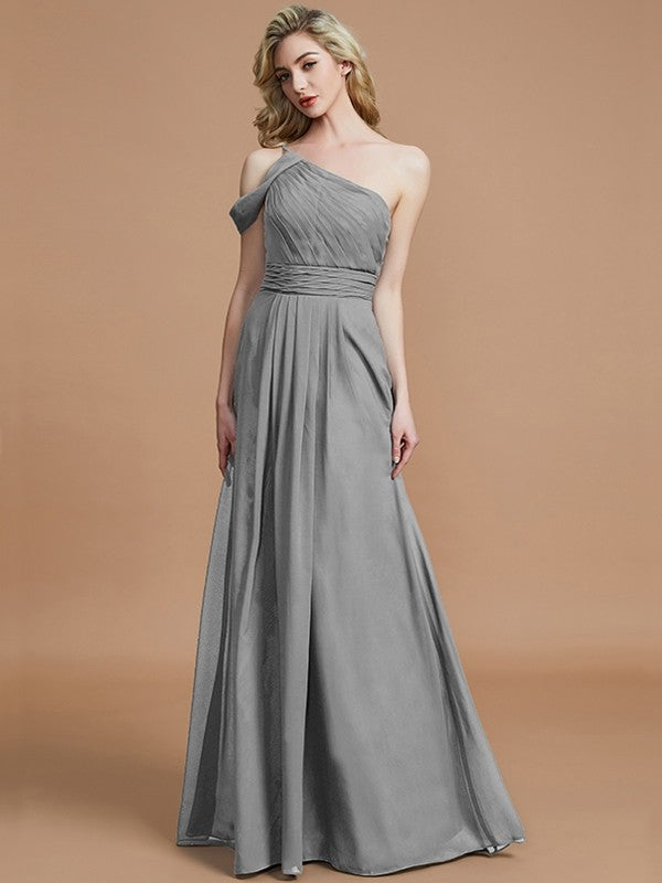 A-Line Charming One Shoulder Chiffon Sleeveless Bridesmaid Dresses