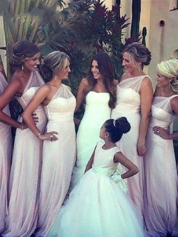 Charming One Shoulder Pleats Chiffon Bridesmaid Dresses-Ballbella