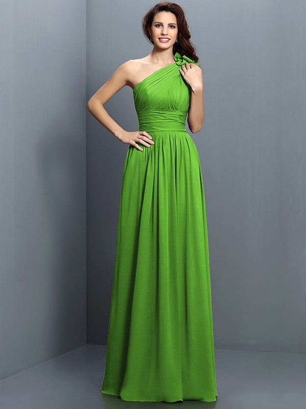 Charming One Shoulder Pleats Sleeveless Long Chiffon Bridesmaid Dresses-Ballbella