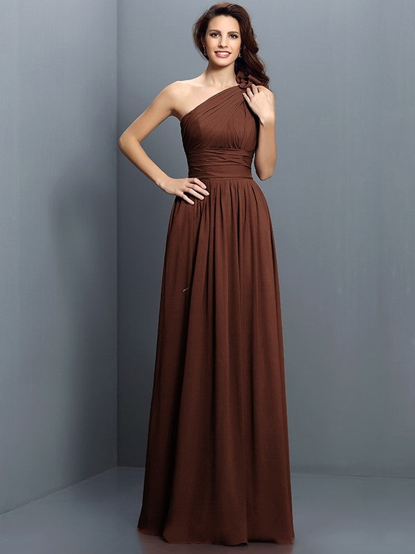 Charming One Shoulder Pleats Sleeveless Long Chiffon Bridesmaid Dresses-Ballbella
