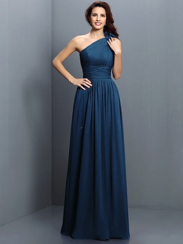 Charming One Shoulder Pleats Sleeveless Long Chiffon Bridesmaid Dresses-Ballbella