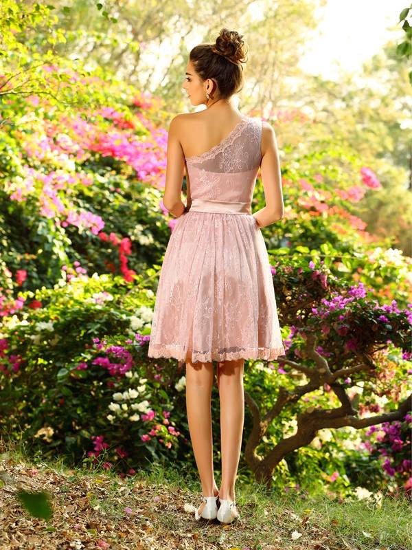 Charming One Shoulder Pleats Sleeveless Short Bridesmaid Dresses-Ballbella