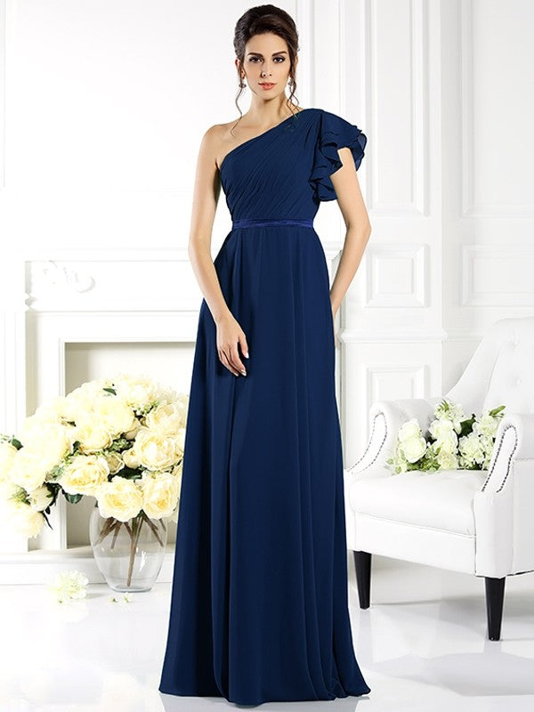 Charming One Shoulder Ruffles Sleeveless Long Chiffon Bridesmaid Dresses Charming One Shoulder Ruffles Sleeveless Long Chiffon Bridesmaid Dresses