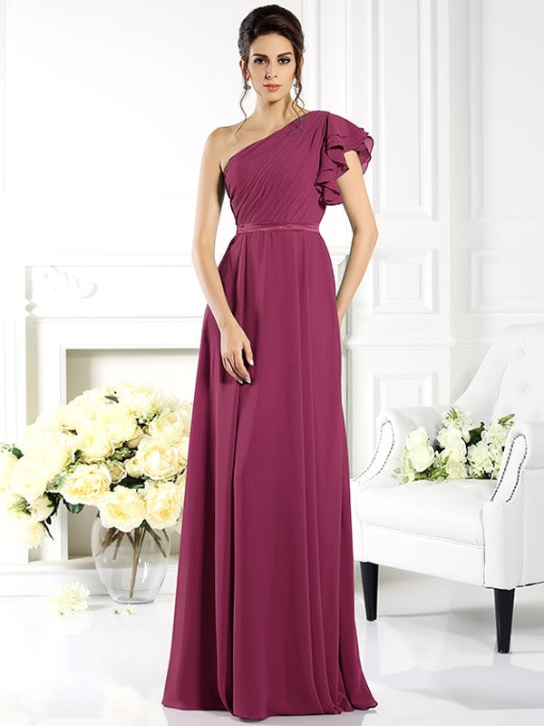 Charming One Shoulder Ruffles Sleeveless Long Chiffon Bridesmaid Dresses Charming One Shoulder Ruffles Sleeveless Long Chiffon Bridesmaid Dresses
