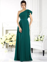 Charming One Shoulder Ruffles Sleeveless Long Chiffon Bridesmaid Dresses-Ballbella