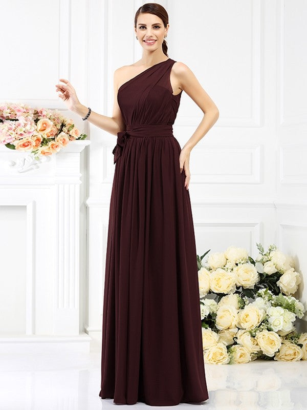 Charming One Shoulder Sash/Ribbon/Belt Sleeveless Long Chiffon Bridesmaid Dresses Charming One Shoulder Sash/Ribbon/Belt Sleeveless Long Chiffon Bridesm –  Ballbella