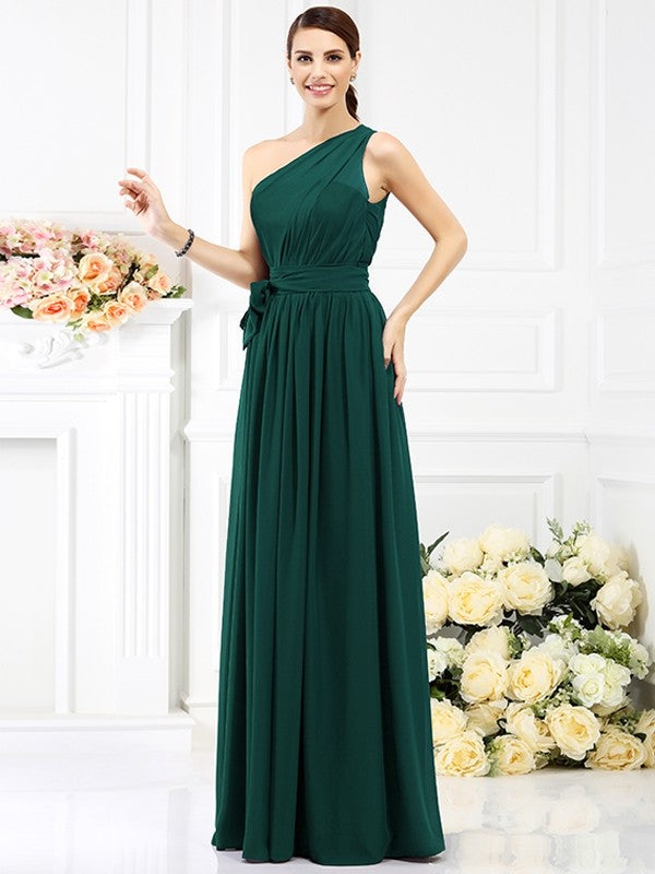Charming One Shoulder Sash/Ribbon/Belt Sleeveless Long Chiffon Bridesmaid Dresses Charming One Shoulder Sash/Ribbon/Belt Sleeveless Long Chiffon Bridesmaid Dresses