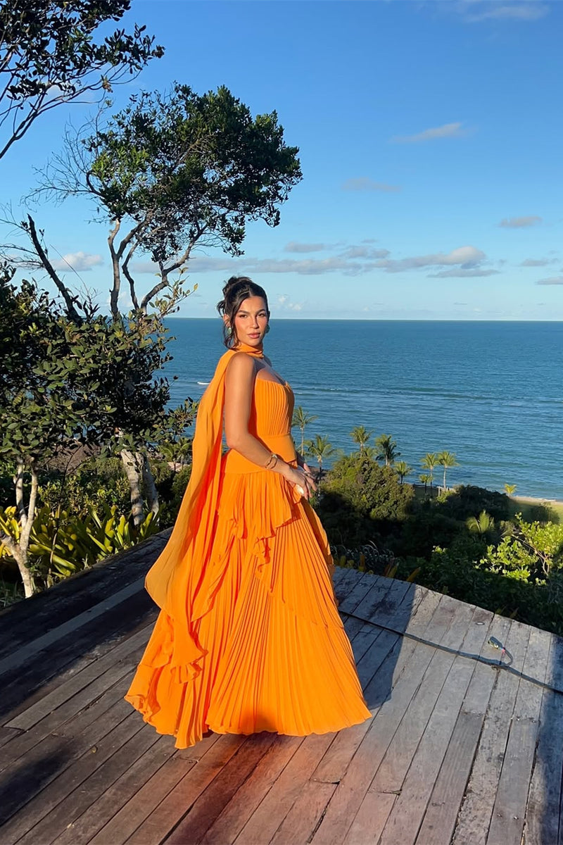 Charming Orange Strapless Sleeveless Chiffon Prom Dress A-Line With Zipper Pleats
