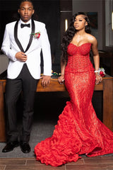 Charming Red Sweetheart Strapless Sleeveless Prom Dresses Mermaid Column With Beading-Ballbella