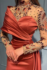 Charming Russet One Shoulder Stretch Satin Evening Prom Dresses with Ruffles-Ballbella