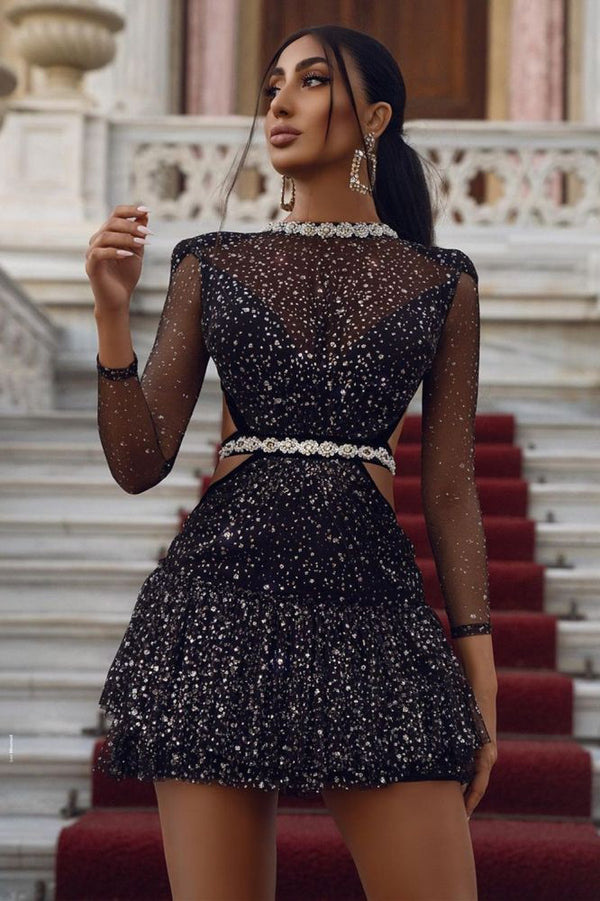 Charming Sequins Mini Dress Cocktail Party Dress Long Sleeves Homecoming Dress Charming Sequins Mini Dress Cocktail Party Dress Long Sleeves Homecoming Dress