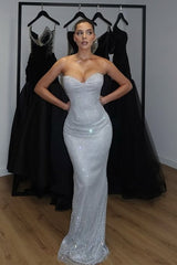 Charming Silver Sweetheart Beads Mermaid Prom Dresses Sleeveless On Sale-Ballbella