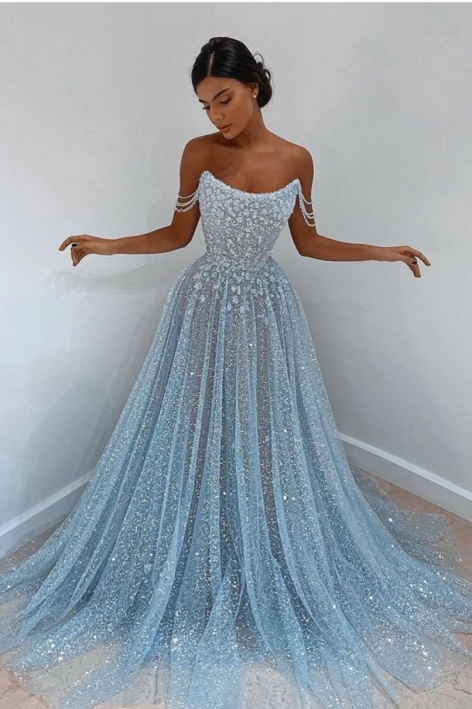Charming Sleeveless Aline Evening Party Dress Sequined Party Gowns-Ballbella
