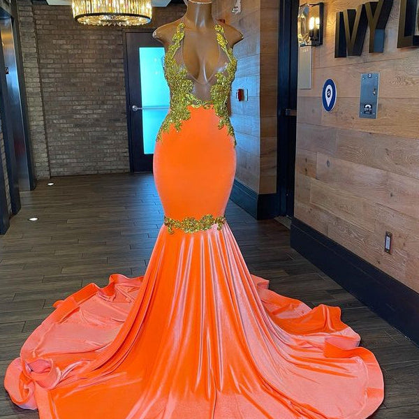 green emerald velvet dress Gold Mermaid Fitted Evening Dress,Lace Tight Prom Dress,Backless Evening Dress PD00102, US8 / Gold