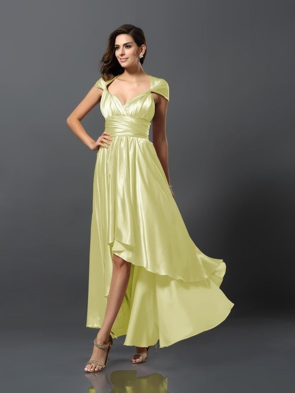 Charming Sleeveless High Low Silk like Satin Bridesmaid Dresses