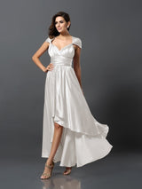 Charming Sleeveless High Low Silk like Satin Bridesmaid Dresses