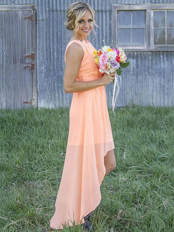 Charming Sleeveless Scoop Asymmetrical Chiffon Bridesmaid Dresses-Ballbella