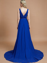 Charming Sleeveless V-neck Chiffon Bridesmaid Dresses-Ballbella