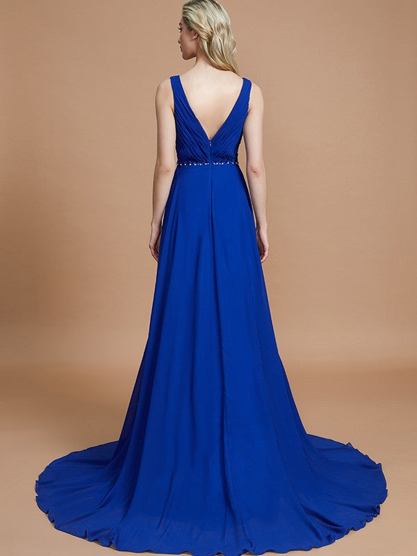 Charming Sleeveless V-neck Chiffon Bridesmaid Dresses-Ballbella