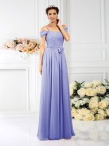 Charming Spaghetti Straps Pleats Sleeveless Long Chiffon Bridesmaid Dresses-Ballbella