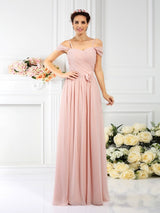 Charming Spaghetti Straps Pleats Sleeveless Long Chiffon Bridesmaid Dresses-Ballbella