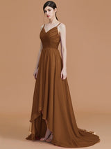 Charming Spaghetti Straps Sleeveless Asymmetrical Ruffles Chiffon Bridesmaid Dresses-Ballbella