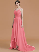 Charming Spaghetti Straps Sleeveless Asymmetrical Ruffles Chiffon Bridesmaid Dresses-Ballbella