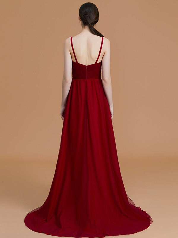 Charming Spaghetti Straps Sleeveless Asymmetrical Ruffles Chiffon Bridesmaid Dresses-Ballbella