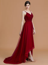 Charming Spaghetti Straps Sleeveless Asymmetrical Ruffles Chiffon Bridesmaid Dresses-Ballbella
