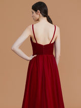 Charming Spaghetti Straps Sleeveless Asymmetrical Ruffles Chiffon Bridesmaid Dresses-Ballbella
