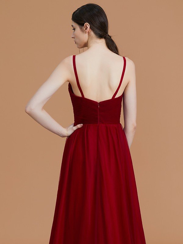 Charming Spaghetti Straps Sleeveless Asymmetrical Ruffles Chiffon Bridesmaid Dresses-Ballbella