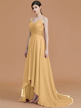 A-Line Charming Spaghetti Straps Sleeveless Asymmetrical Ruffles Chiffon Bridesmaid Dresses