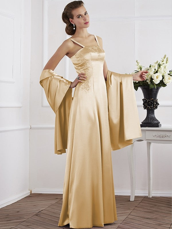 A-Line Charming Spaghetti Straps Sleeveless Beading Long Elastic Woven Satin Mother of the Bride Dresses